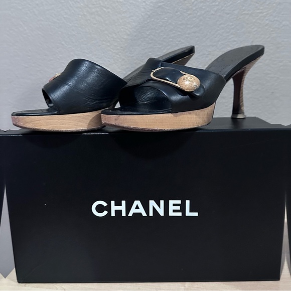 Authentic Chanel Wooden Mules with Chanel Box - Picture 2 of 13